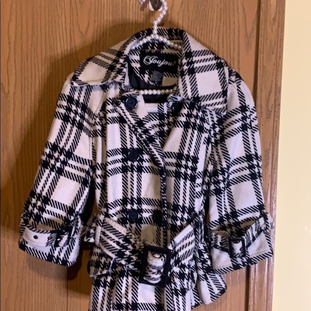 Black/white checker Pea Coat half sleeve and belt